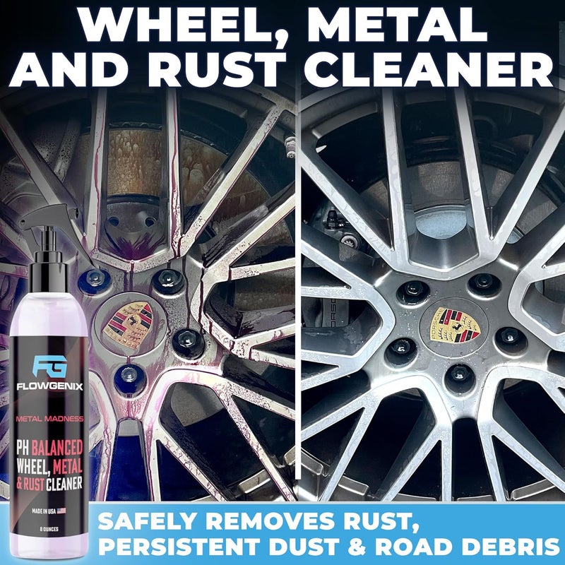 Flowgenix Grand Slam 5-Pack - Waterless Car Wash Detailing Spray, Tire Shine Gel, Scratch Remover, Wheel Metal Rust Cleaner, Interior Cleaner & Protector, 2 Microfiber Towels - Image 5