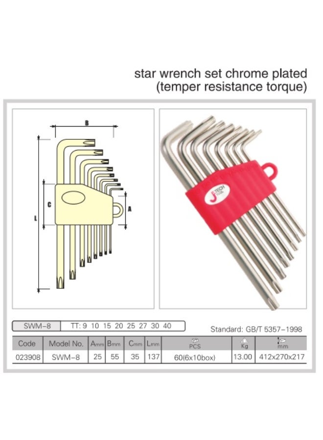 jetechtool Jetech 8-Piece Star Wrench Set, Tamper-Resistant Torx Key Wrench Set, Small Length Security Star Keys (with Hole), S2 Steel, Chrome Plated, Size Includes TT9, TT10, TT15, TT20, TT25, TT27, TT30, TT40 – SWM-8 - Image 2