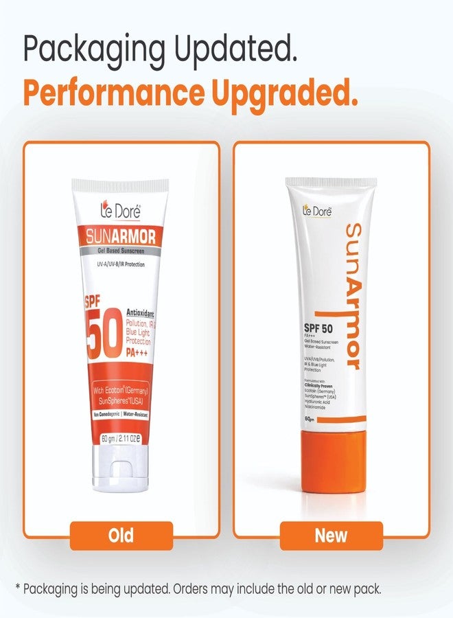 Le Dore Sunarmor SPF 50 PA+++ Gel Sunscreen | Broad Spectrum Protection from UVA/UVB, IR, Blue Light & Pollution | 60g Each | Pack of 2 With Free Pearl Face Wash Travel Kit - Image 3