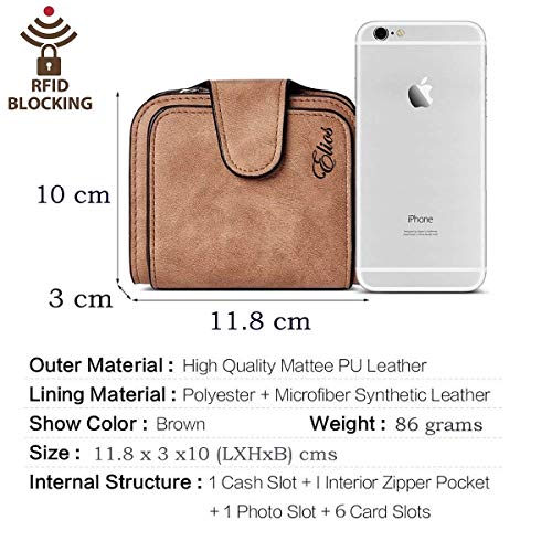 Elios Compact Soft PU Leather Ladies Small Pocket Wallet RFID Blocking | Credit Card Holder |Organizer |Purse |Wallet for Women and Girls with 6 Card Slots (Brown) - Image 3