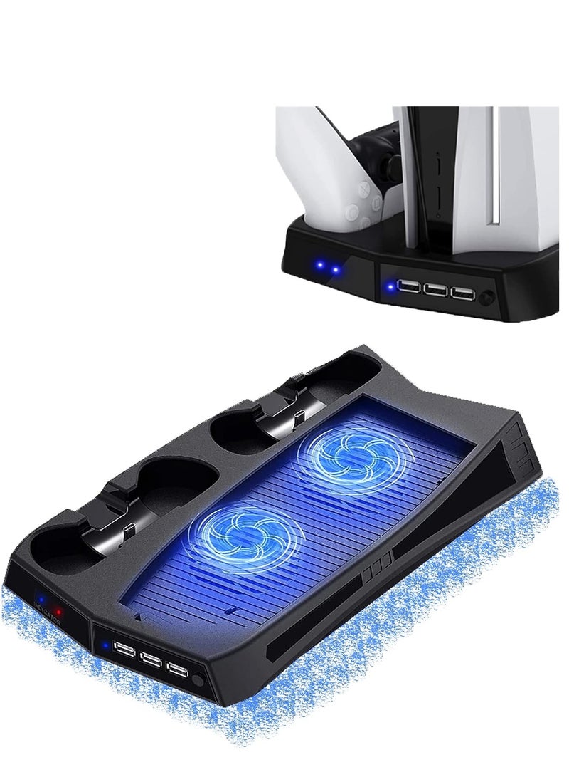 مروحة تبريد مع حامل لجهاز PS5، شاحن سريع لتحكم PS5 Dual Sense، حامل عمودي لجهاز PS5 للإصدارات القرصية والرقمية. - Image 1