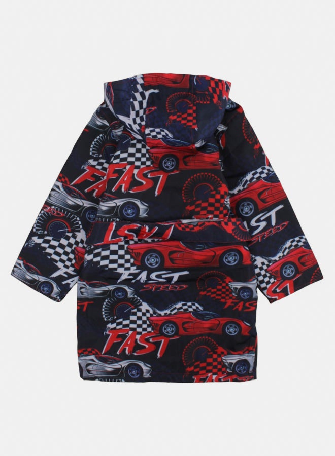 آي وير I.Wear رداء سباحة للأولاد - أسود مع طباعة سيارات السباق - Image 2