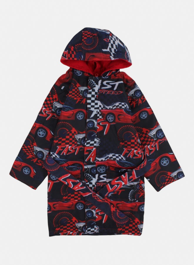 آي وير I.Wear رداء سباحة للأولاد - أسود مع طباعة سيارات السباق - Image 1