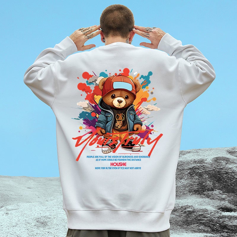 Crewneck Bear Printed Sweatshirt Men'S Fashion Brand Oversize High Street Retro Top - Image 2