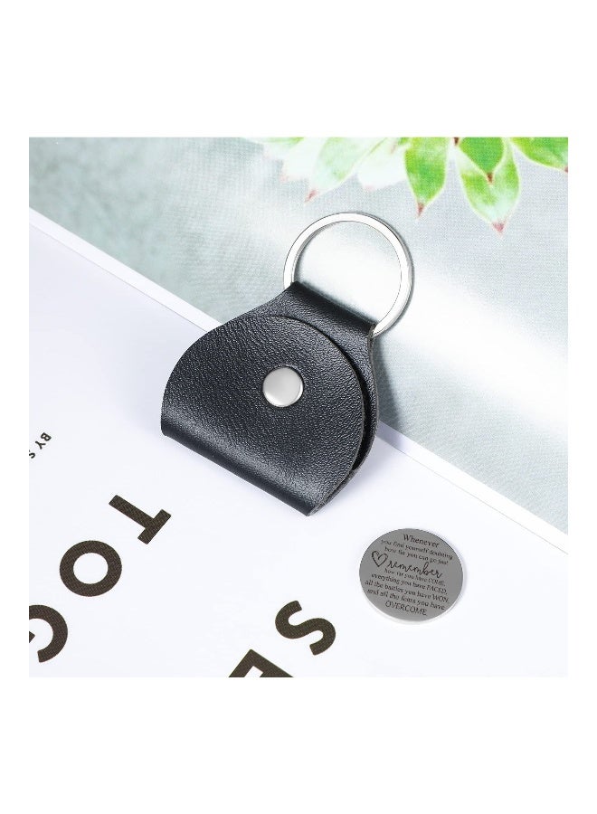 Pocket Hug Token Long Distance Relationship Keepsake Stainless Steel Double Sided Inspirational Gift with PU Leather Keychain - Image 3