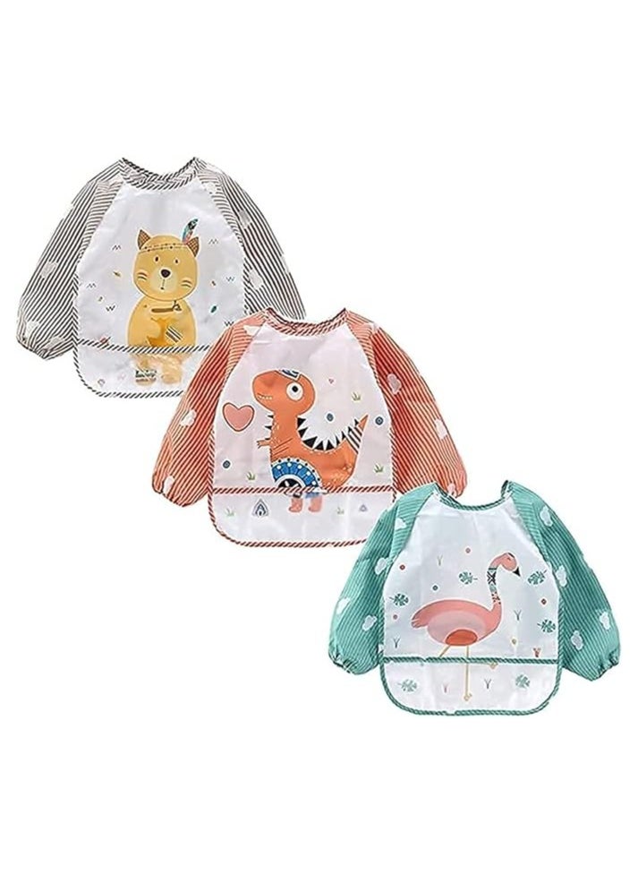 Dubkart - 3-Pack Baby Long Sleeve Waterproof Bib Full Coverage Apron Bib Smock Toddler Bibs with Pocket 9-36 Months - Image 1