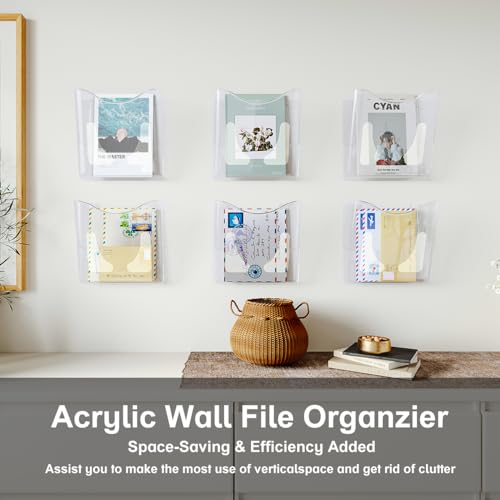 PAG 6 Pockets Wall File Holder Clear Acrylic Hanging File Organizer for Office and Home, Vertical - Image 5