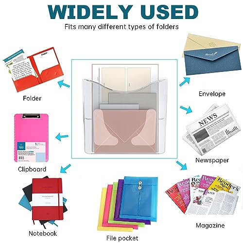 PAG 6 Pockets Wall File Holder Clear Acrylic Hanging File Organizer for Office and Home, Vertical - Image 3