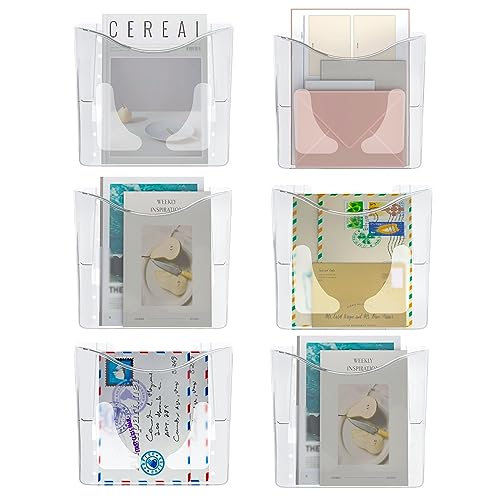 PAG 6 Pockets Wall File Holder Clear Acrylic Hanging File Organizer for Office and Home, Vertical - Image 1