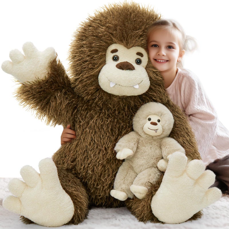 MorisMos Giant Bigfoot Stuffed Animal with Baby Cryptid Plush Duo,39" Big Mama Monster & 12" Baby Bigfoot Toy for Kid,Girl,Boy,Soft Big Foot Sasquatch Gifts for Haloween Birthday Baby Shower Christmas - Image 1