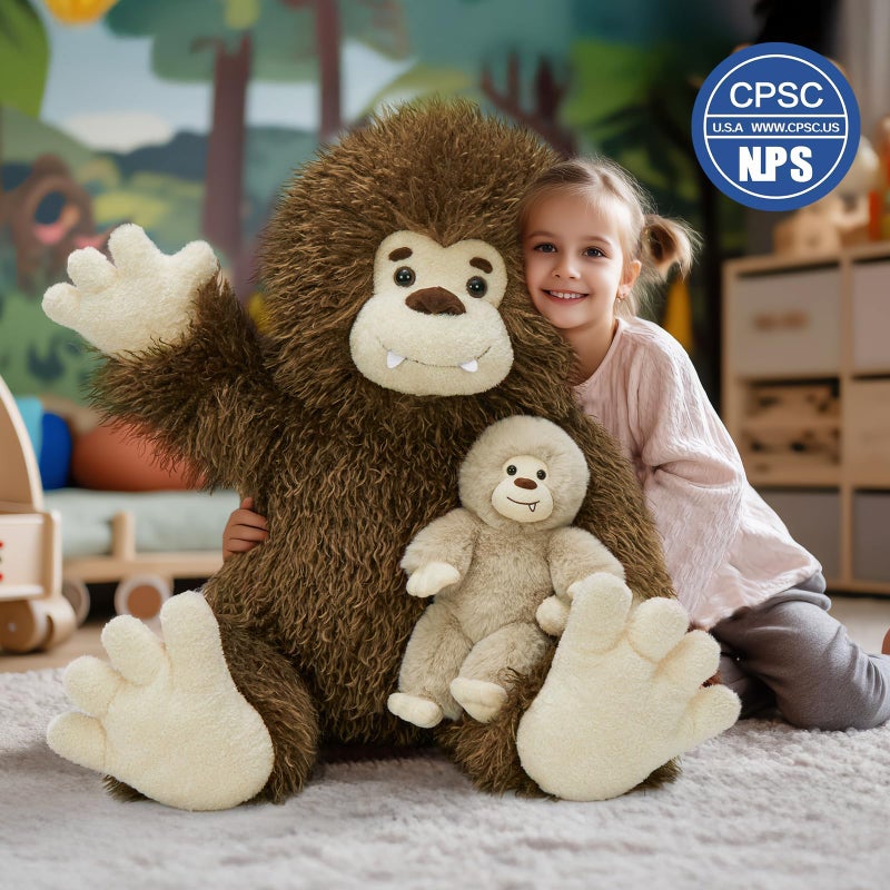 MorisMos Giant Bigfoot Stuffed Animal with Baby Cryptid Plush Duo,39" Big Mama Monster & 12" Baby Bigfoot Toy for Kid,Girl,Boy,Soft Big Foot Sasquatch Gifts for Haloween Birthday Baby Shower Christmas - Image 4