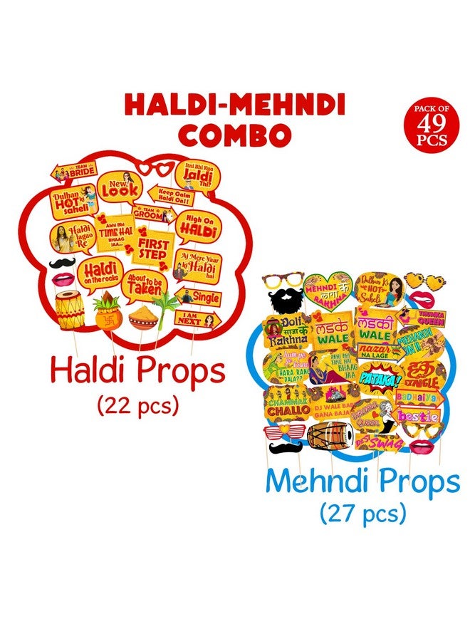 Zyozique ® Mehndi Photo Booth Props and Haldi Photo Booth Props for Wedding, Props for Bride and Family, Bride to Be Props (Pack of 49) Photobooth Card Size - Lenth-6.7 inch and Width-4.5 inch - Image 2