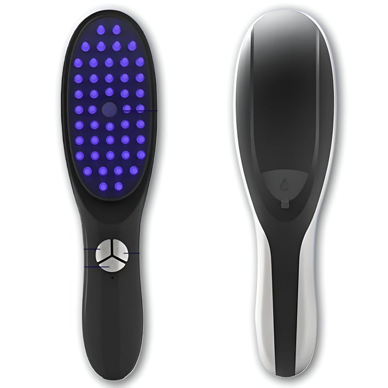 Nano Steam Brush - Black scalp massager with 3 vibration modes, red & blue LED lights, and nano steam to boost serum penetration and reduce hair thinning effectively color black (piece-2)