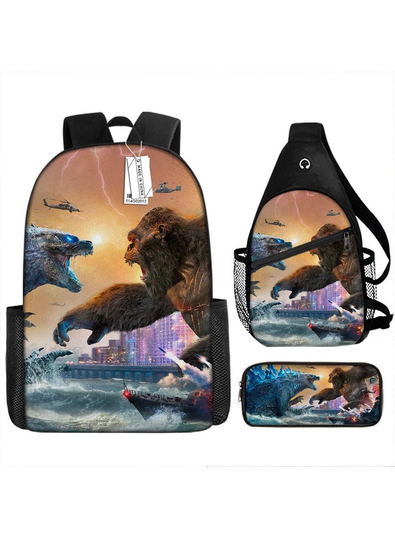 general 3-Piece Godzilla VS Kong 3D Print Backpack Set - Image 1