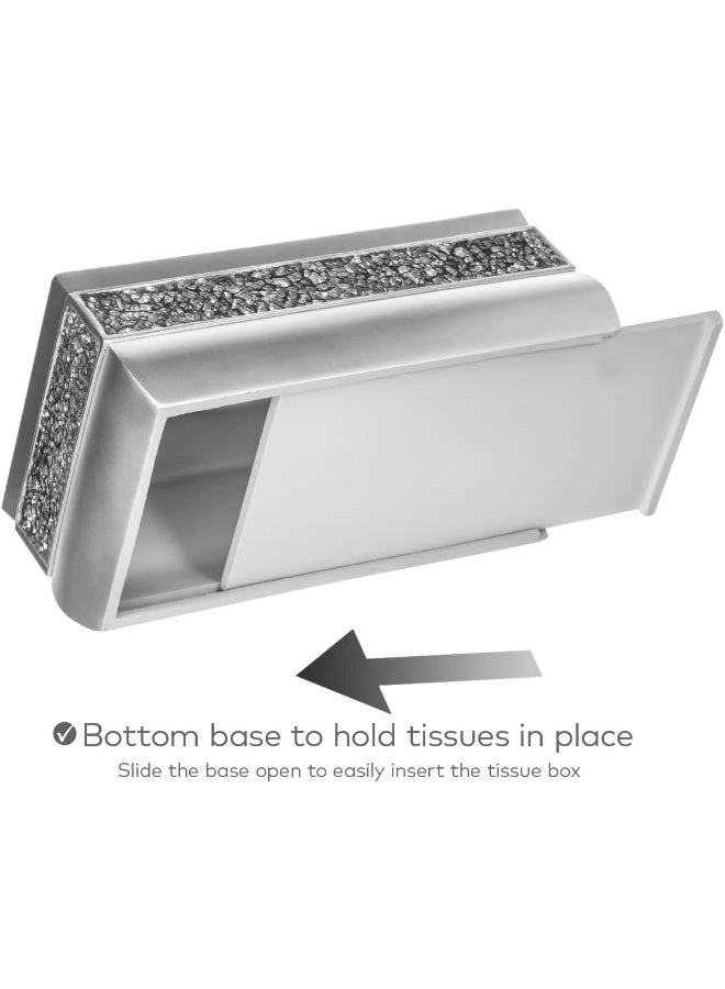 Creative Scents Crackled Glass Silver Tissue Box Cover Rectangular Decorative Bling Tissue Box Holder with Beautiful Mosaic Glass Elegant Tissue Holder for Bathroom with Durable Bottom Slider Silver Collection - Image 3