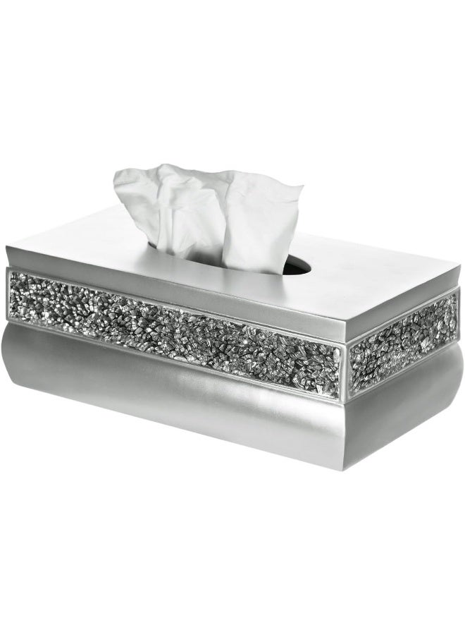 Creative Scents Crackled Glass Silver Tissue Box Cover Rectangular Decorative Bling Tissue Box Holder with Beautiful Mosaic Glass Elegant Tissue Holder for Bathroom with Durable Bottom Slider Silver Collection - Image 2