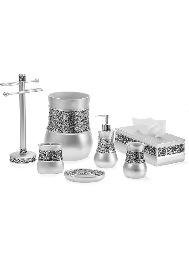 Creative Scents Crackled Glass Silver Tissue Box Cover Rectangular Decorative Bling Tissue Box Holder with Beautiful Mosaic Glass Elegant Tissue Holder for Bathroom with Durable Bottom Slider Silver Collection - Image 4