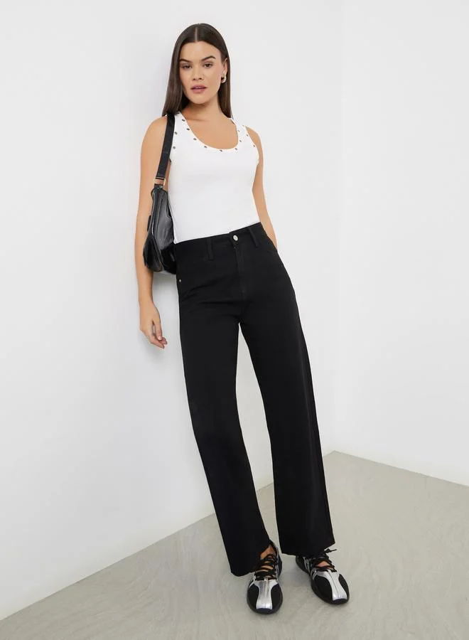Black High Rise Wide Leg Jeans