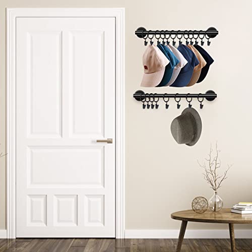 Lunies Hat Rack for Wall with 24 Hooks, Hat Organizer Holder for Baseball Caps, Cap Organizer Hanger, Hat Hanger for Closet, Black Hat Holder with Clips 2 Pack - Image 2