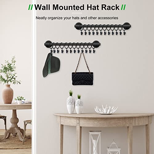 Lunies Hat Rack for Wall with 24 Hooks, Hat Organizer Holder for Baseball Caps, Cap Organizer Hanger, Hat Hanger for Closet, Black Hat Holder with Clips 2 Pack - Image 3