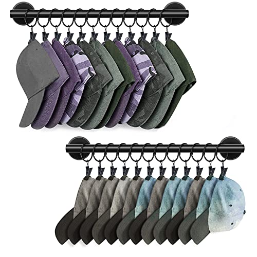 Lunies Hat Rack for Wall with 24 Hooks, Hat Organizer Holder for Baseball Caps, Cap Organizer Hanger, Hat Hanger for Closet, Black Hat Holder with Clips 2 Pack - Image 1