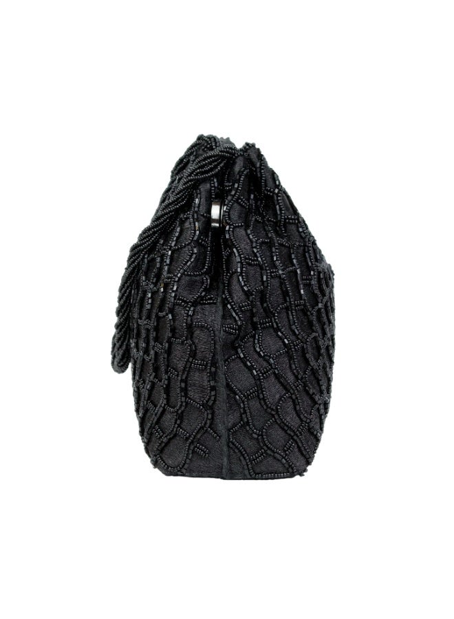 Dollar's Beaded Satin Evening Clutch Bag for Women RP09, Party and Wedding Handbag, Ethnic Ladies Purse, Sparkly Crystal Beadwork, Bridal Evening Hand Bag, Elegant Occasion Wear Bag (Black) - Image 3