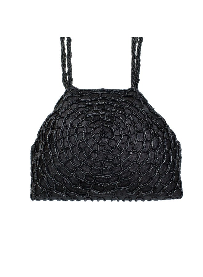 Dollar's Beaded Satin Evening Clutch Bag for Women RP09, Party and Wedding Handbag, Ethnic Ladies Purse, Sparkly Crystal Beadwork, Bridal Evening Hand Bag, Elegant Occasion Wear Bag (Black) - Image 4