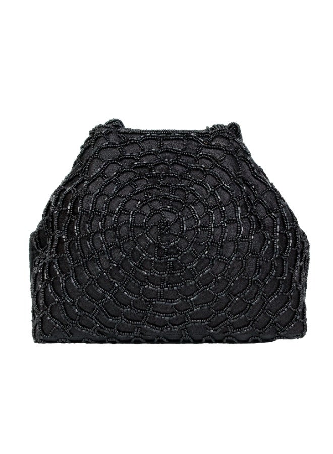Dollar's Beaded Satin Evening Clutch Bag for Women RP09, Party and Wedding Handbag, Ethnic Ladies Purse, Sparkly Crystal Beadwork, Bridal Evening Hand Bag, Elegant Occasion Wear Bag (Black) - Image 1