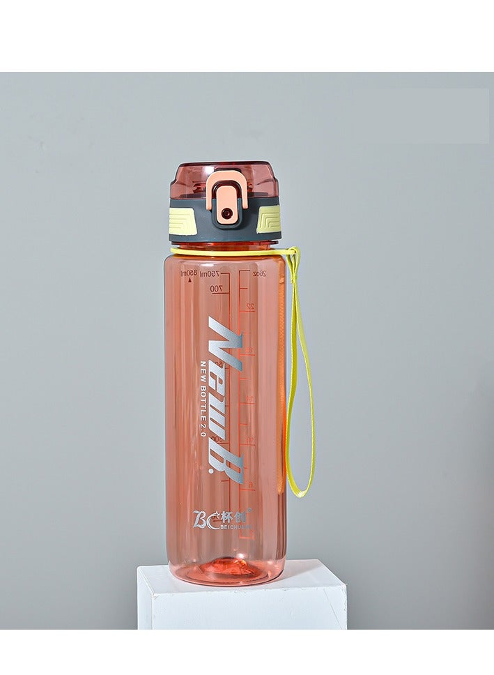 FFA SPORTS Fitness for All 850ml Water Bottle Shaker Sports Plastic Water Bottles With Inside Filter Lid and Time Markings (Orange) - Image 1