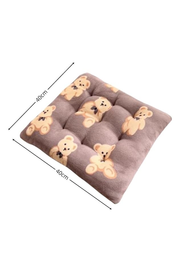 erorex Thick Plush Seat Cushion Cute Teddy Bear Pattern Square Cushion Chair Cushion Office Seat Cushion Sofa Chair Pads Car Seat Cushion Square Seat Cushion Deep Brown  - Image 2