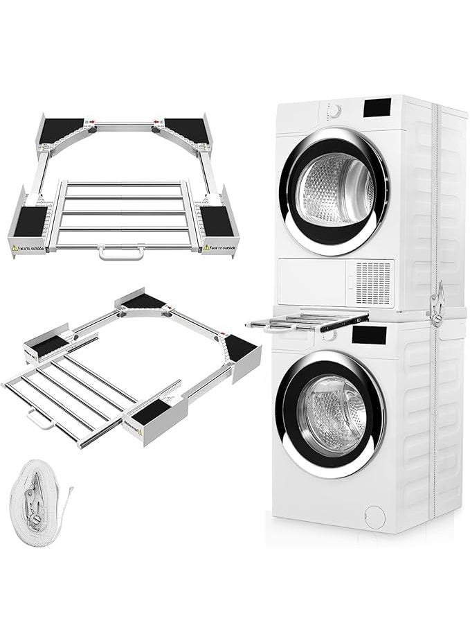 NANAO Washer Dryer Stacking Kit, Universal Washer and Dryer Stacking Kit with Pull-Out Sliding Shelf, Adjustable Stackable Kit for 18-29 inches Front Load Laundry, Small Space Saving Solution Stacking Kit - Image 1
