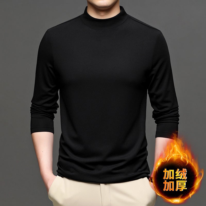 Winter New Men'S Velvet T-Shirt Color With Mulberry Silk Semi-High Collar Thick Base Shirt Casual Men'S 2024 - Image 3
