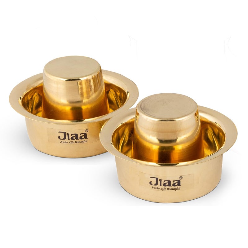 JIAA make life beautiful JIAA Authentic South Indian Brass Dabara Tumbler Set Traditional Drinkware for Filter Coffee and Tea Pack of 4 150ml Capacity Each  - Image 1
