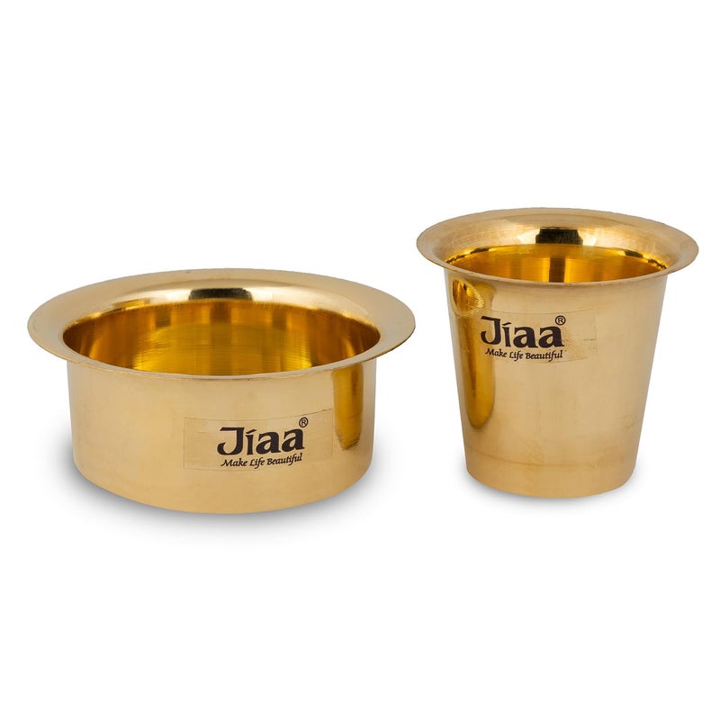 JIAA make life beautiful JIAA Authentic South Indian Brass Dabara Tumbler Set Traditional Drinkware for Filter Coffee and Tea Pack of 4 150ml Capacity Each  - Image 4