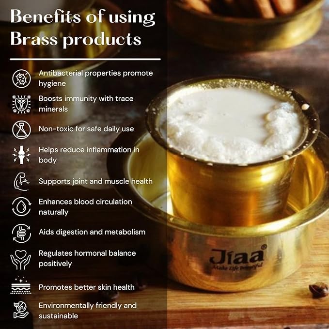 JIAA make life beautiful JIAA Authentic South Indian Brass Dabara Tumbler Set Traditional Drinkware for Filter Coffee and Tea Pack of 4 150ml Capacity Each  - Image 5