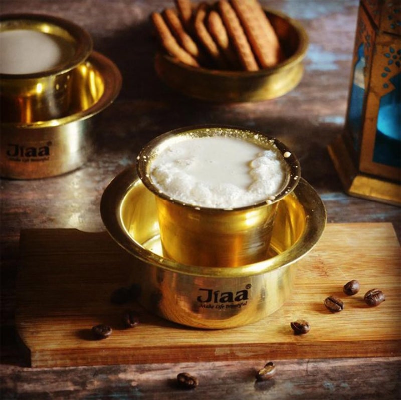 JIAA make life beautiful JIAA Authentic South Indian Brass Dabara Tumbler Set Traditional Drinkware for Filter Coffee and Tea Pack of 4 150ml Capacity Each  - Image 2