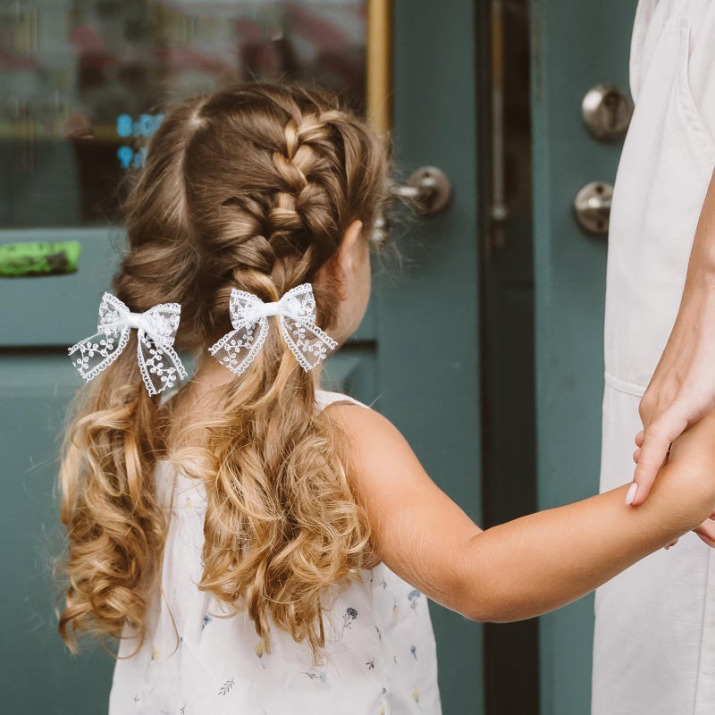 Miroksh 3" Small White Lace Hair Bow Clips with Long Tail Ribbon Bow Alligator Barrettes Pins Teen Toddler Baby Flower Girls Wedding Communion Pageant Birthday Party Dress Decor Accessories Gift - Image 3
