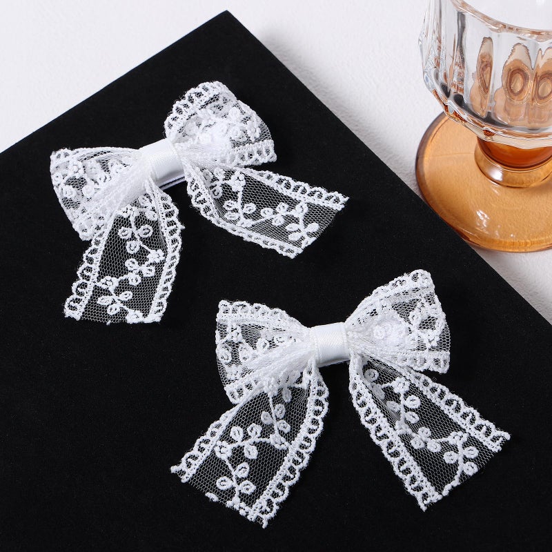 Miroksh 3" Small White Lace Hair Bow Clips with Long Tail Ribbon Bow Alligator Barrettes Pins Teen Toddler Baby Flower Girls Wedding Communion Pageant Birthday Party Dress Decor Accessories Gift - Image 5