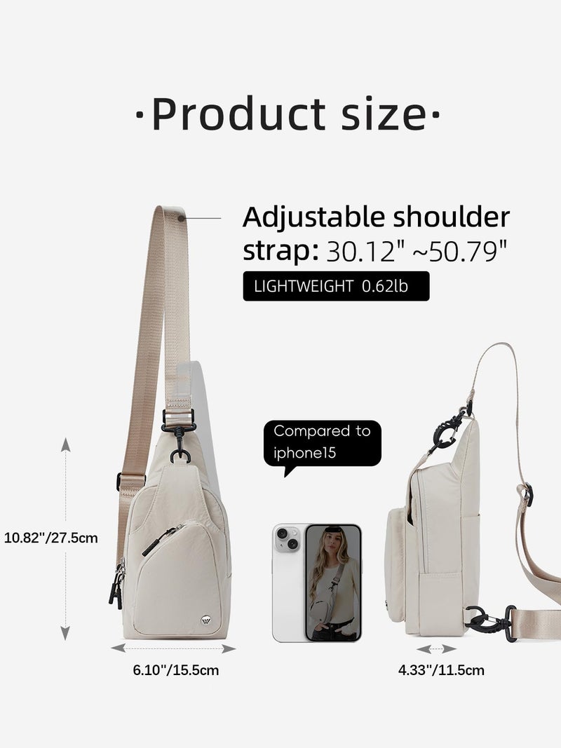 WESTBRONCO Small Sling Bag for Women Nylon Crossbody Sling Backpck Lightweight for Travel Casual Daily Beige - Image 4