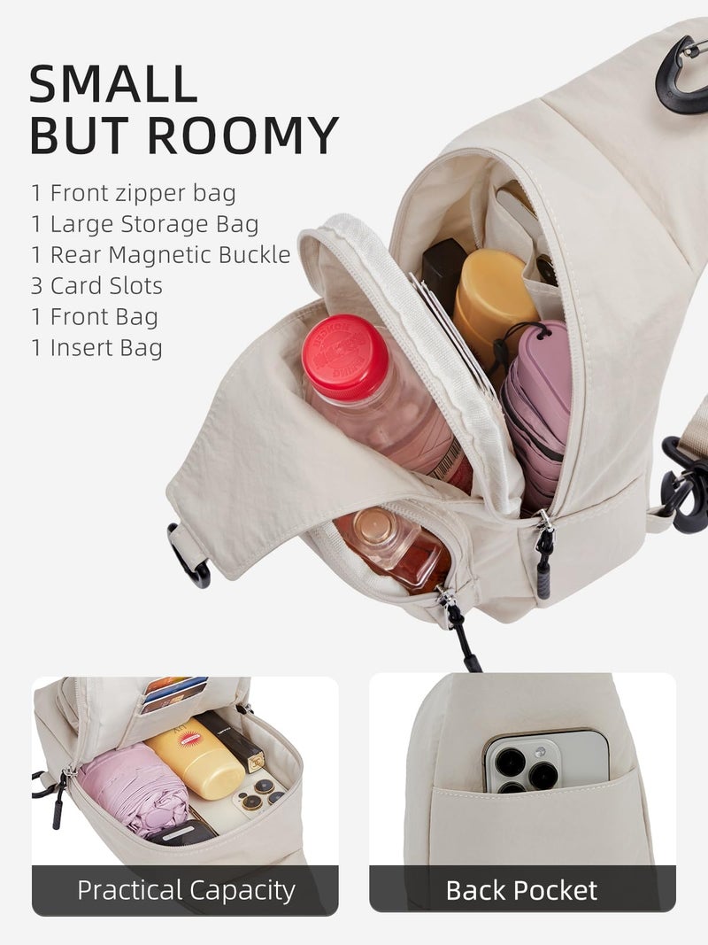 WESTBRONCO Small Sling Bag for Women Nylon Crossbody Sling Backpck Lightweight for Travel Casual Daily Beige - Image 3