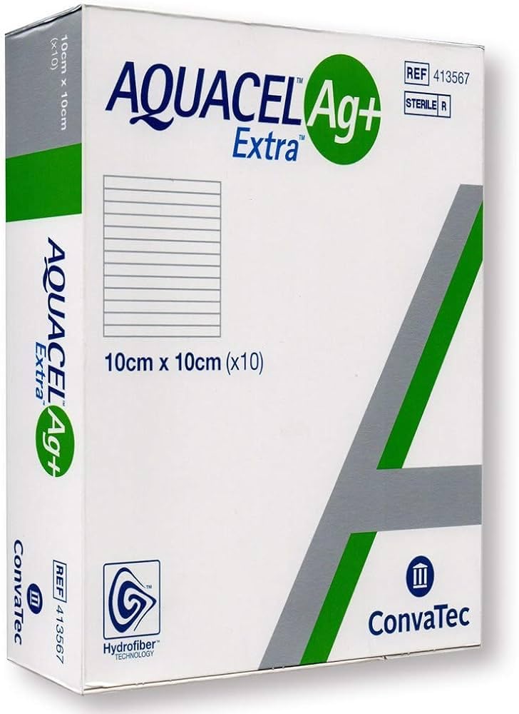 Convatec D013600 Aquacel Ag Extra Hydrofiber Dressing 10cm x 10cm Pack of 10
