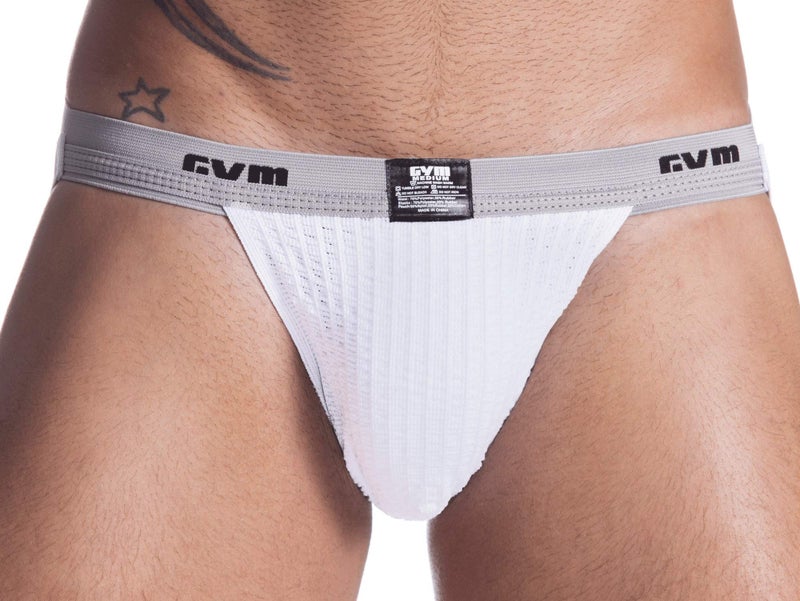 GYM 1" Waistband Swim/Run Jockstrap (Large, White) - Image 5