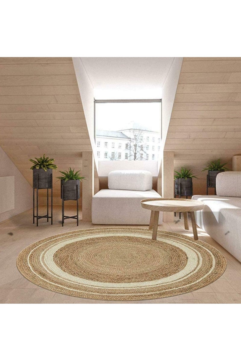 LINGWEI Natura Hand Braided Jute Rug - Handmade Round Boho Area Carpet Eco-Friendly Rustic Floor Mat for Living Room, Bedroom, Kitchen & Entryway - Image 4