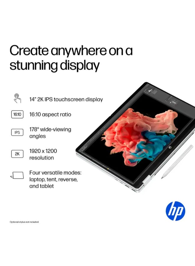 HP (نسخة مطورة) لابتوب أومني بوك 5 فليب 2 في 1 بشاشة تعمل باللمس 14 بوصة بدقة 2K، مع معالج إنتل كور 5/ذاكرة وصول عشوائي 8 جيجابايت/قرص صلب SSD بسعة 512 جيجابايت/رسوميات إنتل آرك/ويندوز 11 هوم جليشر - Image 3