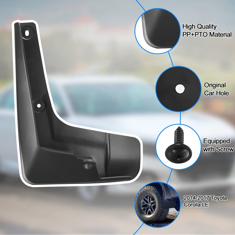 BDFHYK Mud Flaps Splash Guards 4PCS Front & Rear Side Mud Guards Compatible with Toyota Corolla 2014-2017 11th gen Without OEM Fender Flares - Image 4