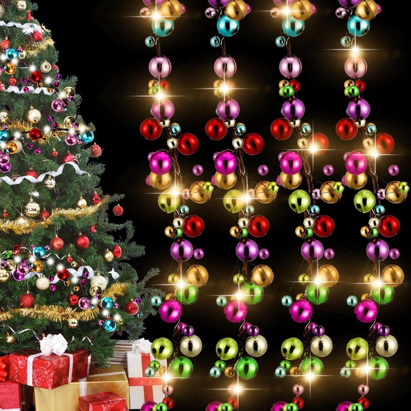 WILLBOND 9 ft Multicolor Christmas Ball Garland Ball Ornament Hanging Baubles Garland with LED Lights for Christmas Tree Fireplace Wreath Decor Home Office Decoration1 Set
