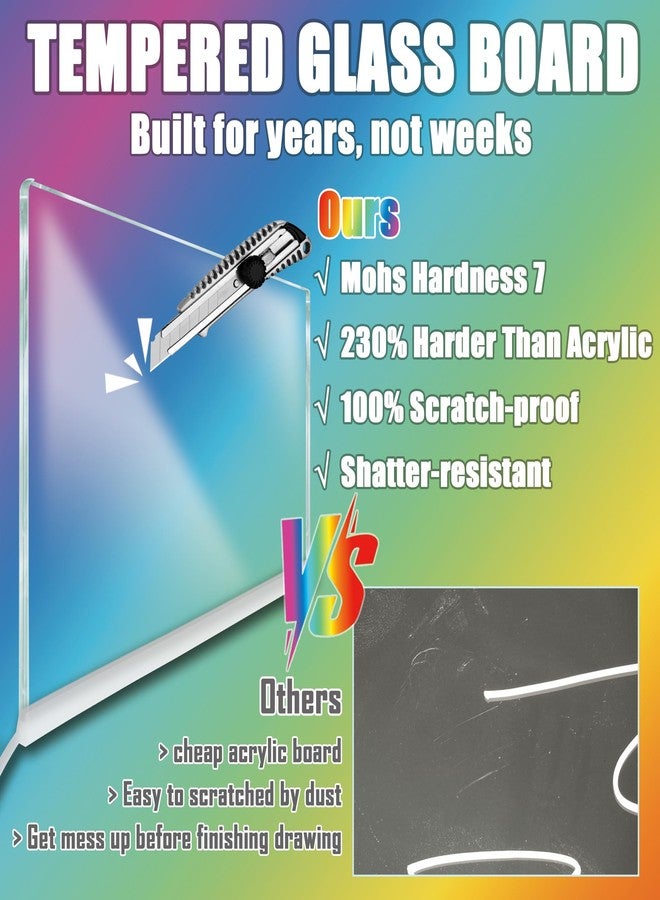 BLAZART LED Note Board with Colors, Glass Led Drawing Board with 12 Colors & 320 Dynamic Effects, Light Up Drawing Board with 12 Pens, Cleaning Cloth & Gloves, 11.81’’X7.87’’ - Image 3