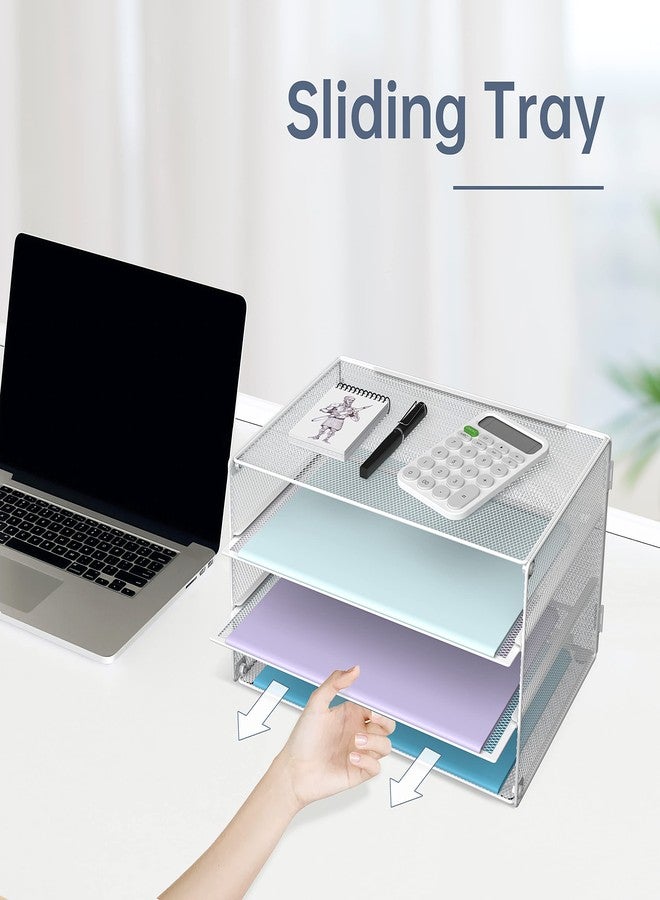 DALTACK 3 Tier Letter Tray Paper Organizer Mesh Metal Desk File Organizer for Home & Office, White - Image 5