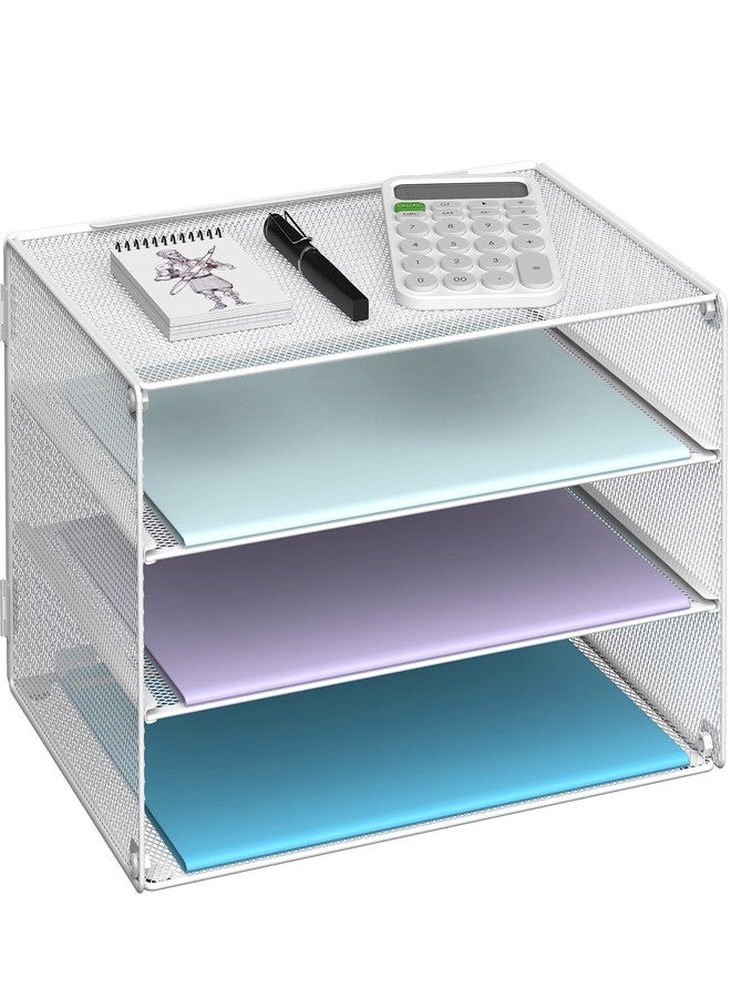 DALTACK 3 Tier Letter Tray Paper Organizer Mesh Metal Desk File Organizer for Home & Office, White - Image 1