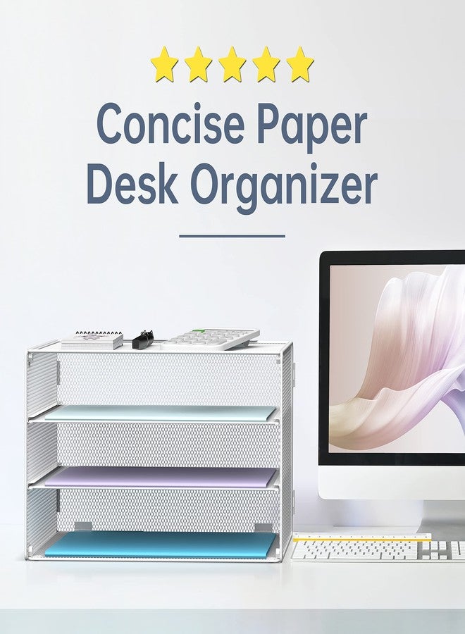 DALTACK 3 Tier Letter Tray Paper Organizer Mesh Metal Desk File Organizer for Home & Office, White - Image 2